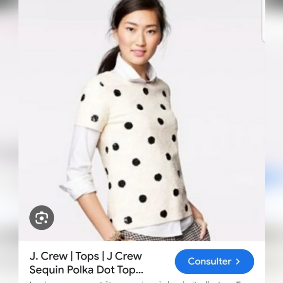 J. Crew Tops - J. Crew Sequin Cream Sweater with Black Polka Dots Sz M